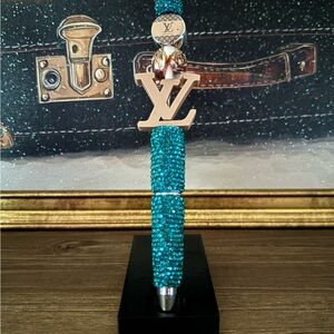 Customize Turquoise Crystal Pen with Gold Accents